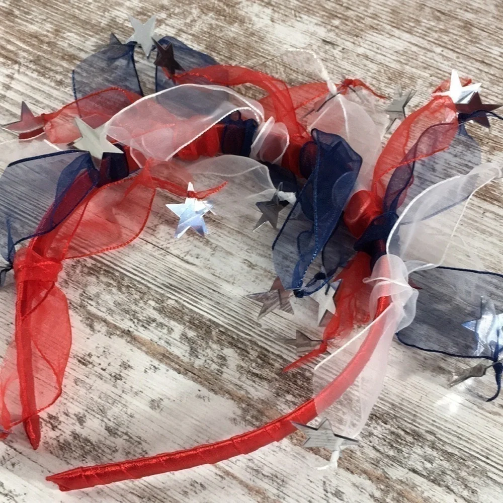 Patriotic Red White Blue Ribbon Hair Bow Headband